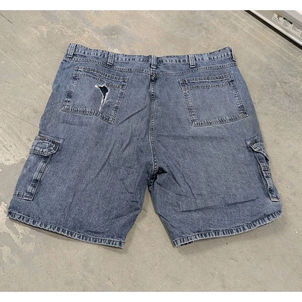 Y2K Baggy Workwear Wrangler Jorts‎ Carpenter Denim Cargo Men's 44 Worn Wash